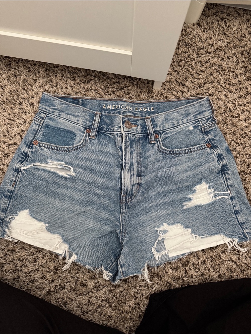 American Eagle Outfitters Light Wash High-Rise Distressed Denim Shorts